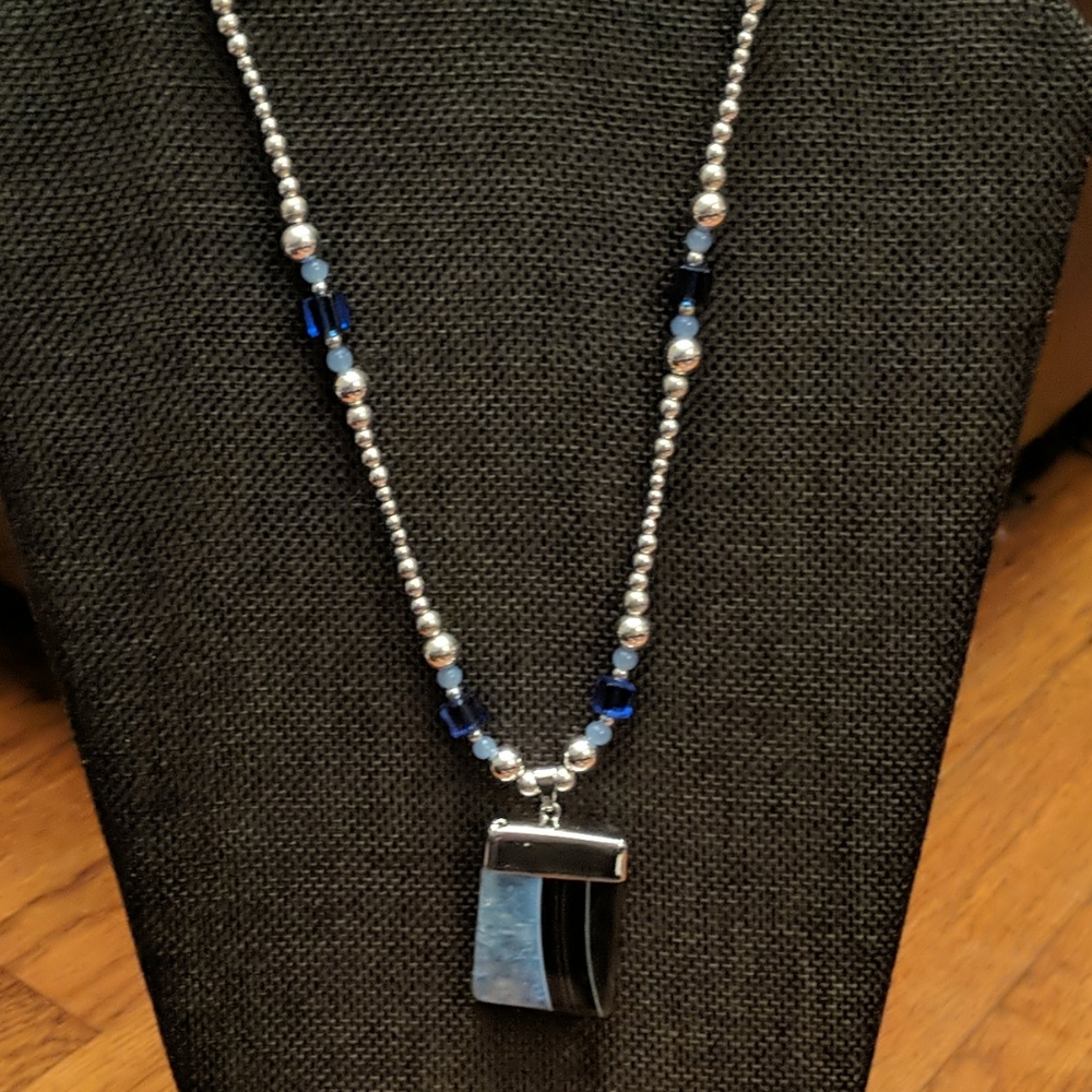 Sterling Silver Necklace with Blue stone Pendant
